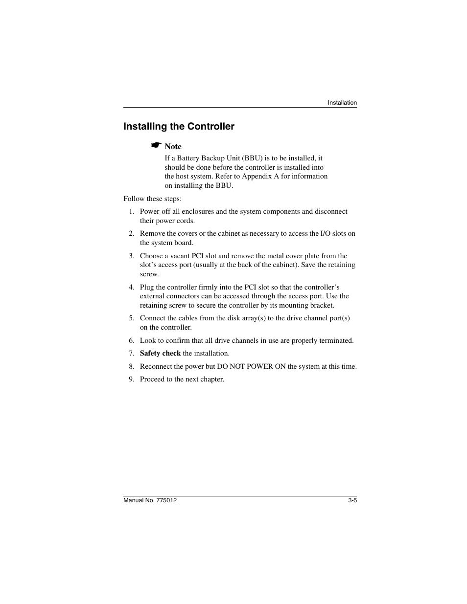 Installing the controller, Installing the controller -5 | Acer PCI to Ultra SCSI RAID Controllers DAC960PG User Manual | Page 25 / 86