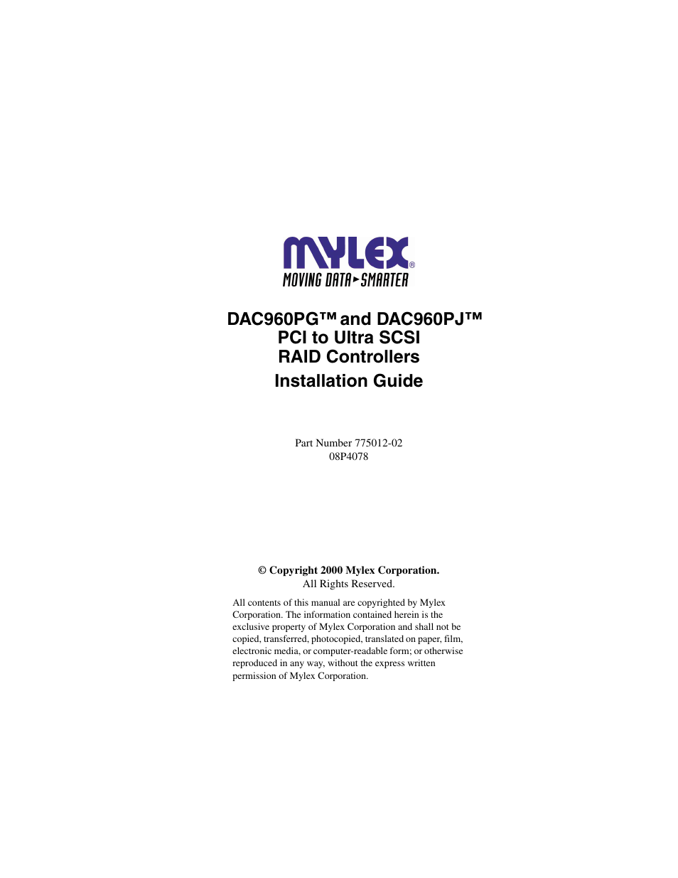 Inside front cover | Acer PCI to Ultra SCSI RAID Controllers DAC960PG User Manual | Page 3 / 86