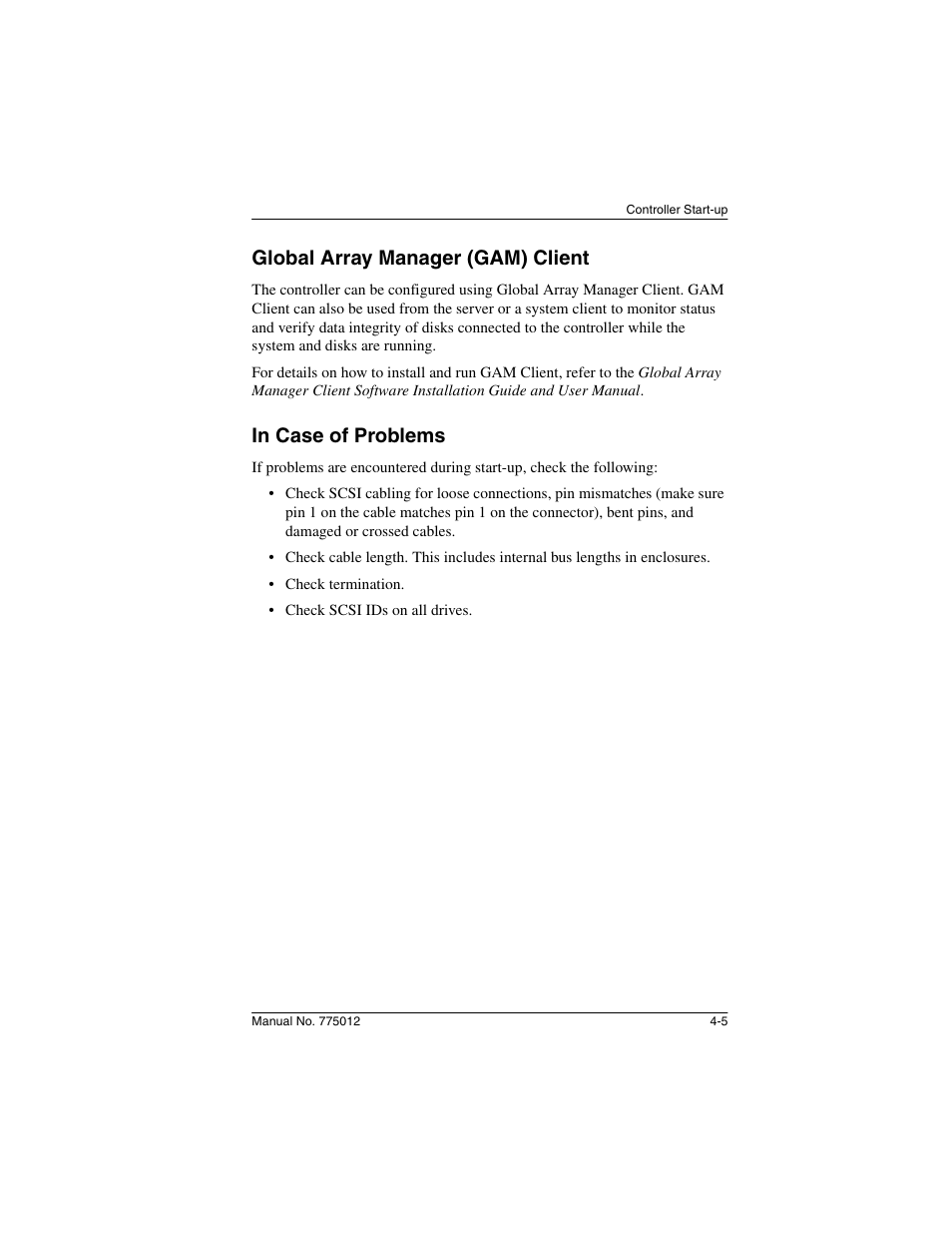 Global array manager (gam) client, In case of problems | Acer PCI to Ultra SCSI RAID Controllers DAC960PG User Manual | Page 31 / 86