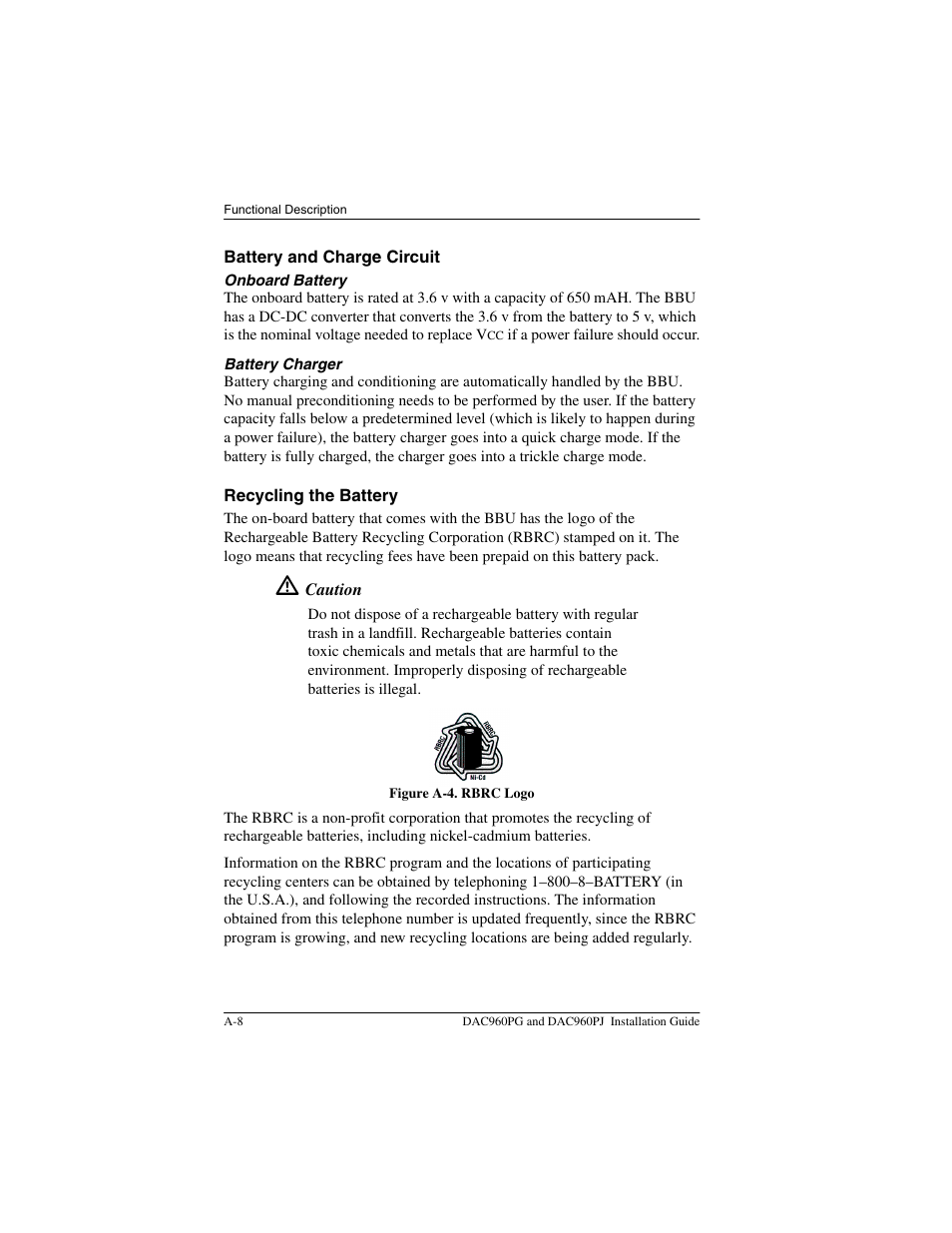 Battery and charge circuit, Recycling the battery | Acer PCI to Ultra SCSI RAID Controllers DAC960PG User Manual | Page 40 / 86