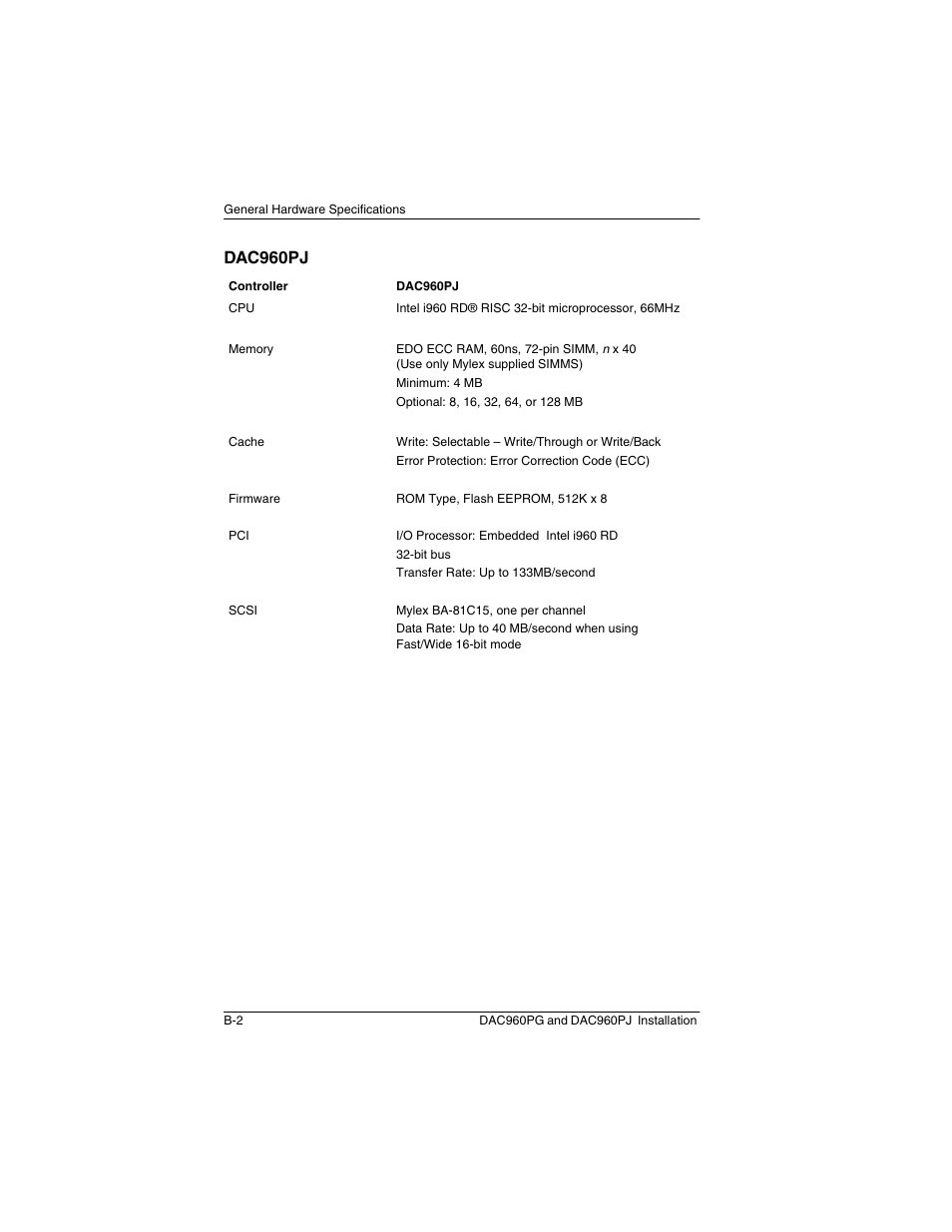 Dac960pj | Acer PCI to Ultra SCSI RAID Controllers DAC960PG User Manual | Page 44 / 86