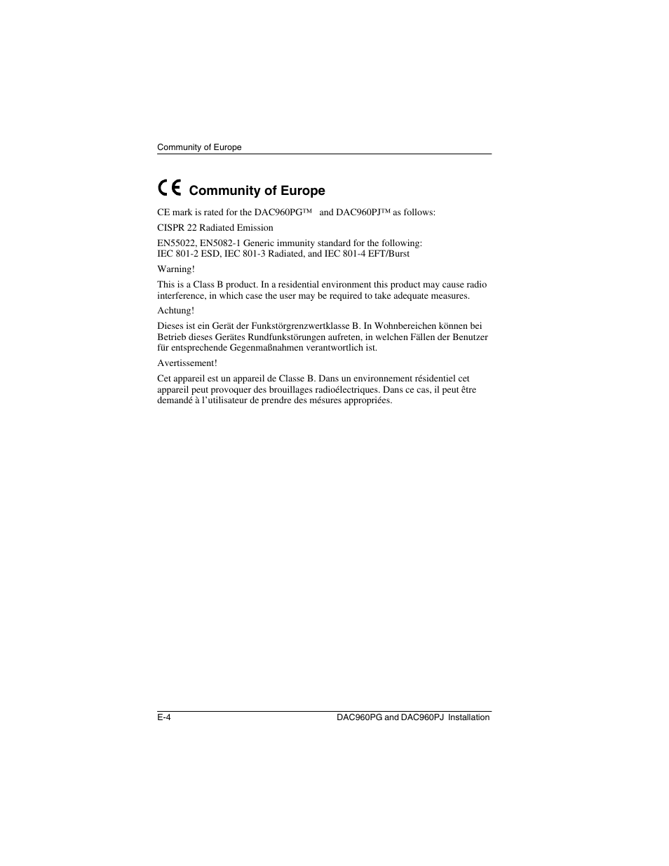 Community of europe | Acer PCI to Ultra SCSI RAID Controllers DAC960PG User Manual | Page 56 / 86