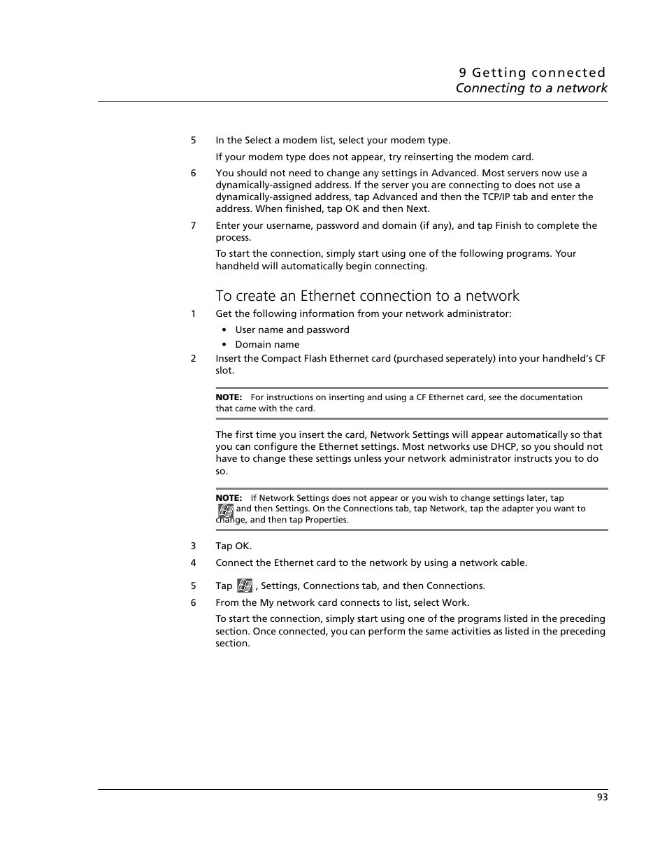 To create an ethernet connection to a network | Acer N10 User Manual | Page 105 / 120