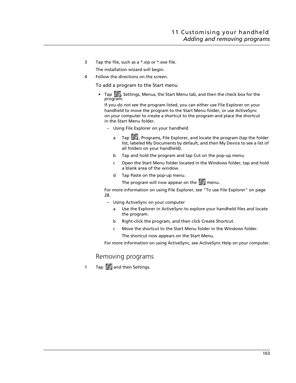 Removing programs | Acer N10 User Manual | Page 115 / 120