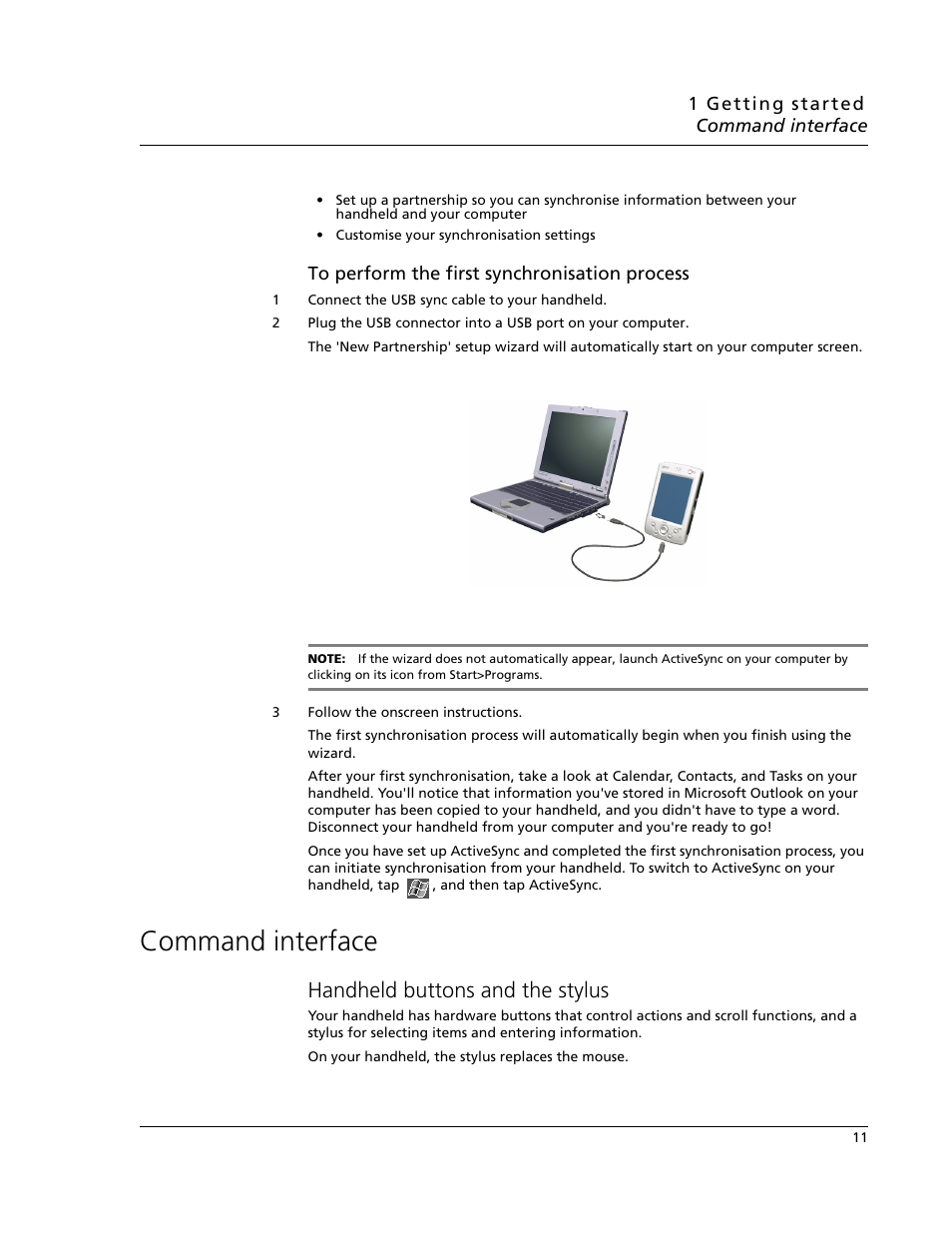 Command interface, Handheld buttons and the stylus | Acer N10 User Manual | Page 23 / 120