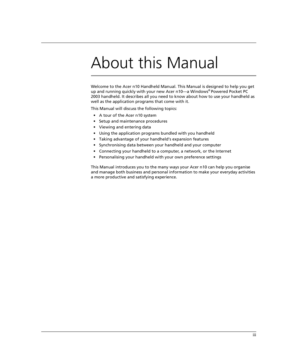 About this manual | Acer N10 User Manual | Page 3 / 120