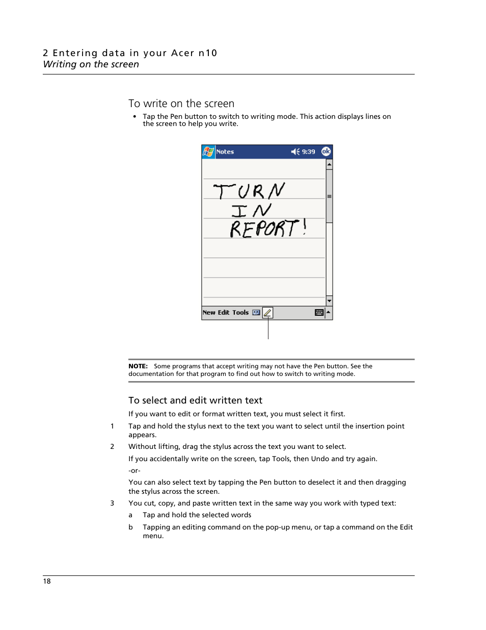 To write on the screen | Acer N10 User Manual | Page 30 / 120