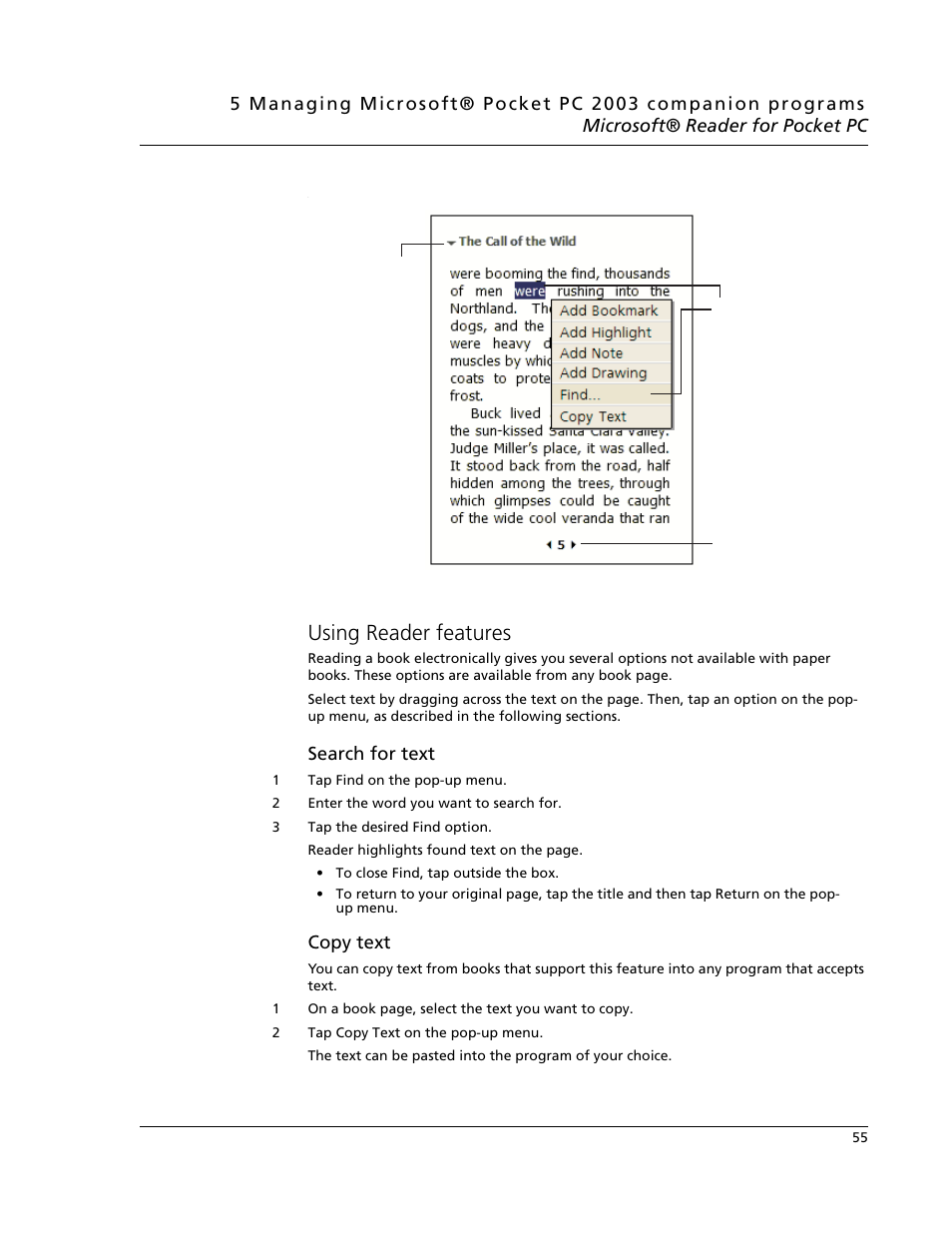 Using reader features, Search for text, Copy text | Acer N10 User Manual | Page 67 / 120