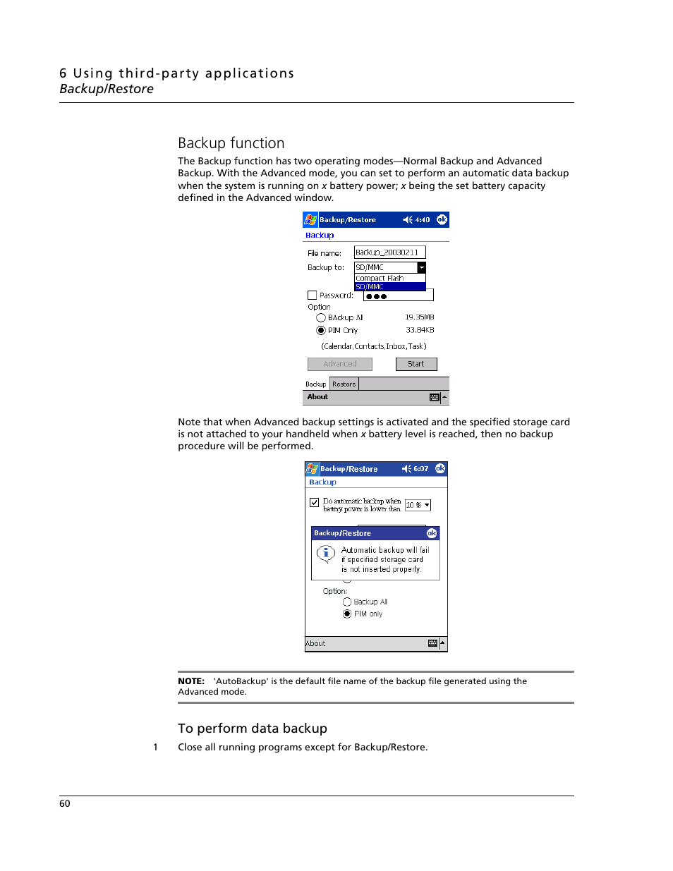 Backup function | Acer N10 User Manual | Page 72 / 120