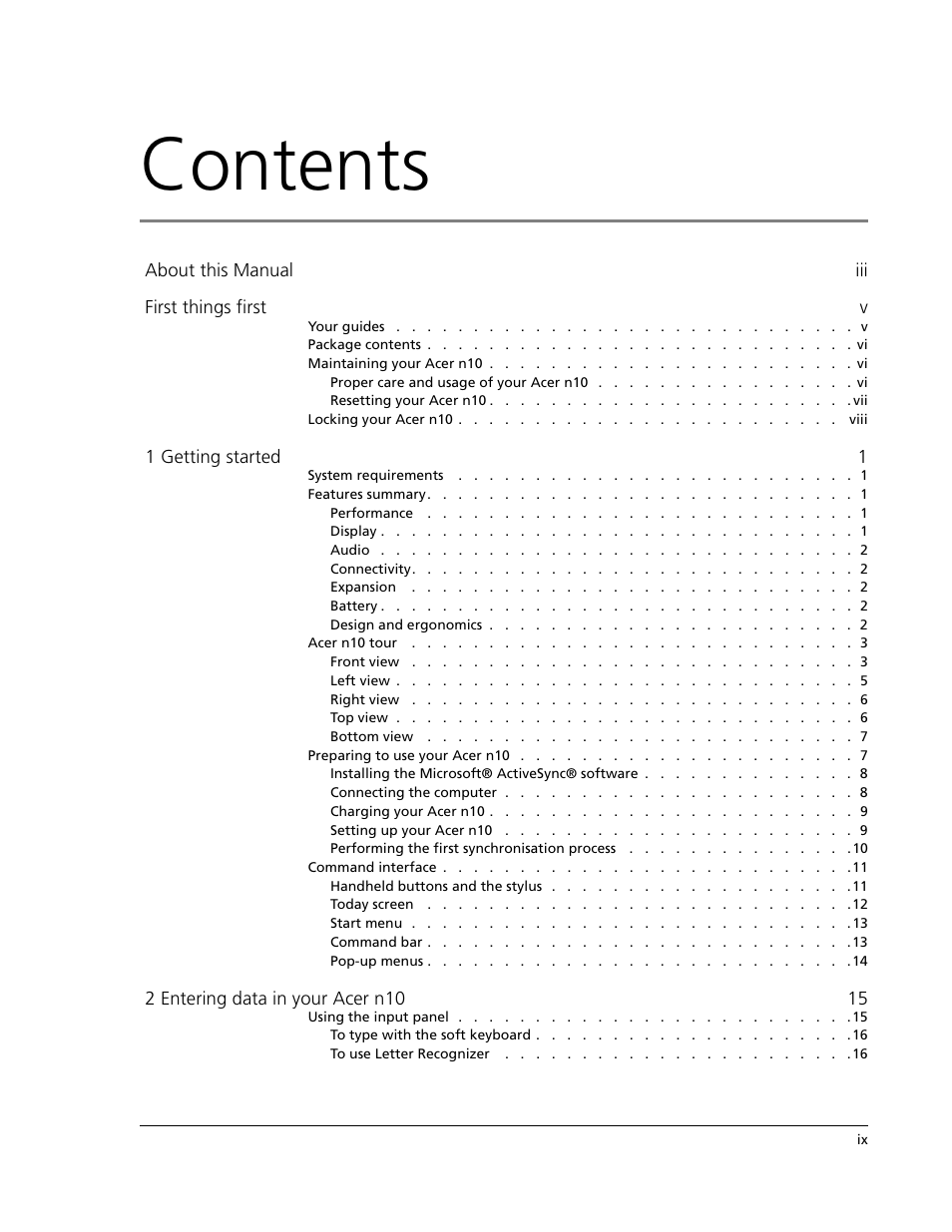 Acer N10 User Manual | Page 9 / 120