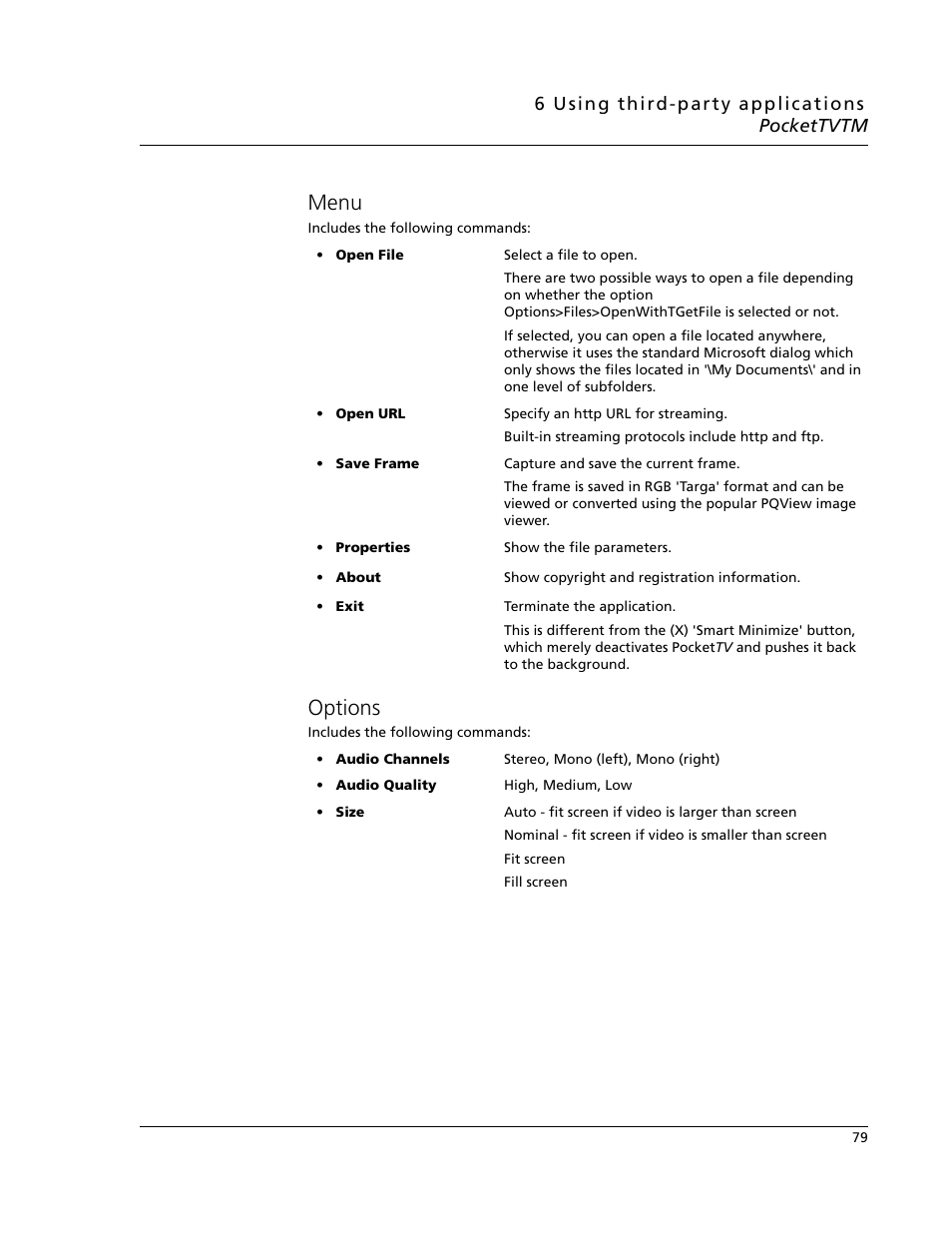 Menu, Options, Menu options | Acer N10 User Manual | Page 91 / 120