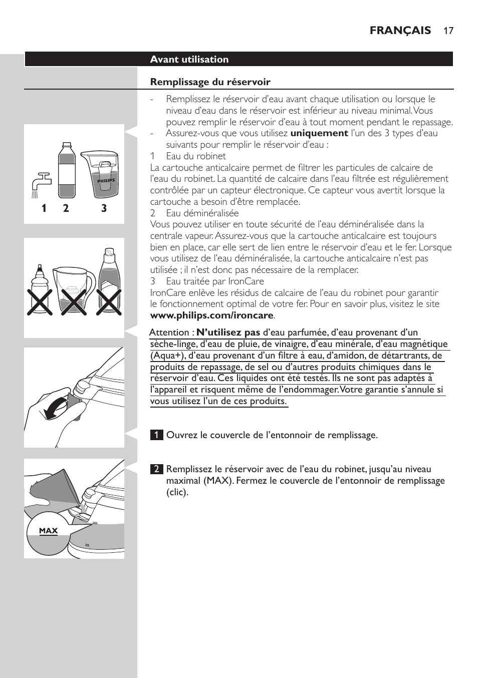 Philips PerfectCare Pure Centrale vapeur User Manual | Page 17 / 54