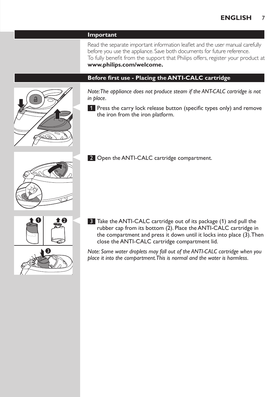 Philips PerfectCare Pure Centrale vapeur User Manual | Page 7 / 54