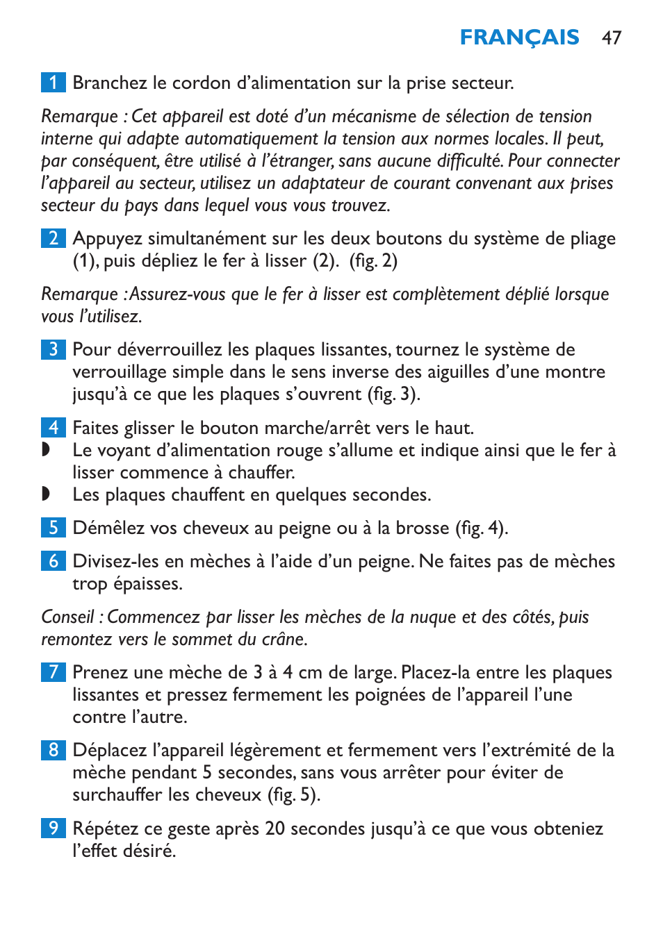 Philips SalonStraight Want2Move Lisseur User Manual | Page 47 / 92
