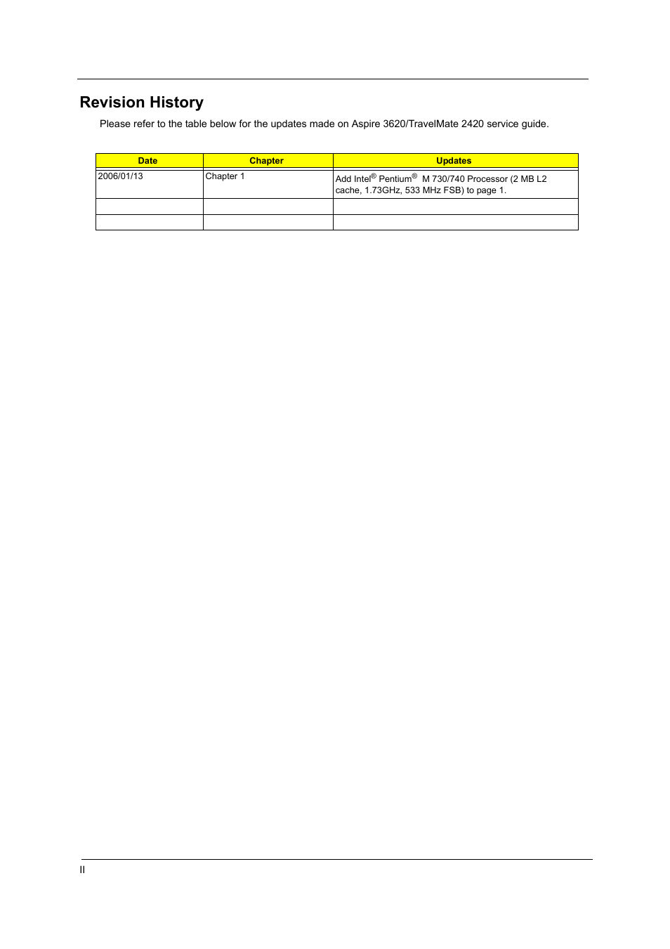 Revision history | Acer 2420 User Manual | Page 2 / 108