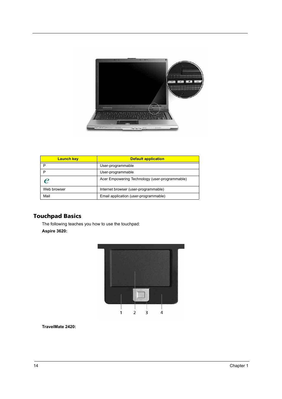 Touchpad basics | Acer 2420 User Manual | Page 22 / 108