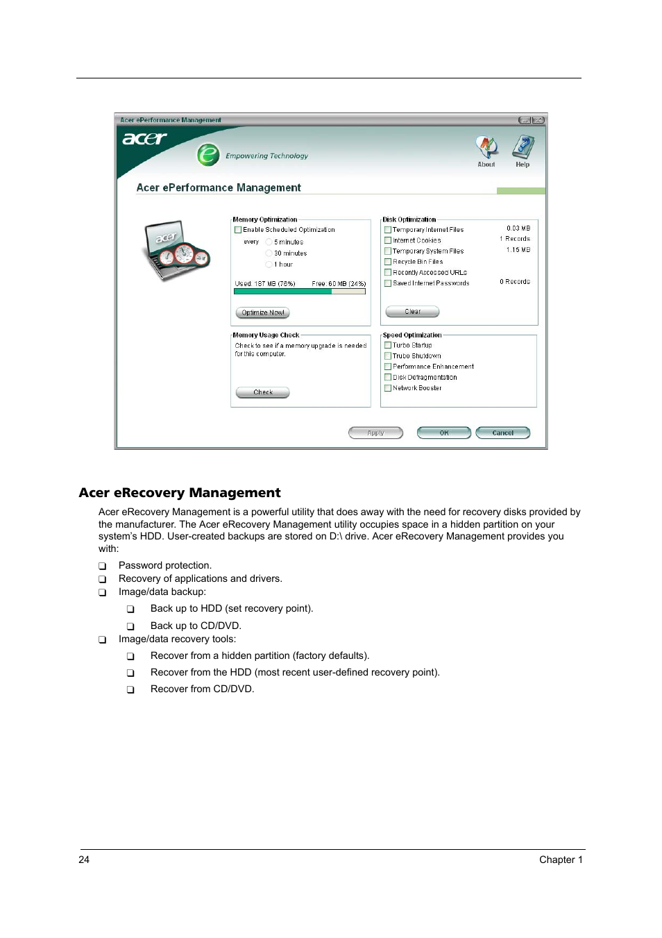 Acer erecovery management | Acer 2420 User Manual | Page 32 / 108