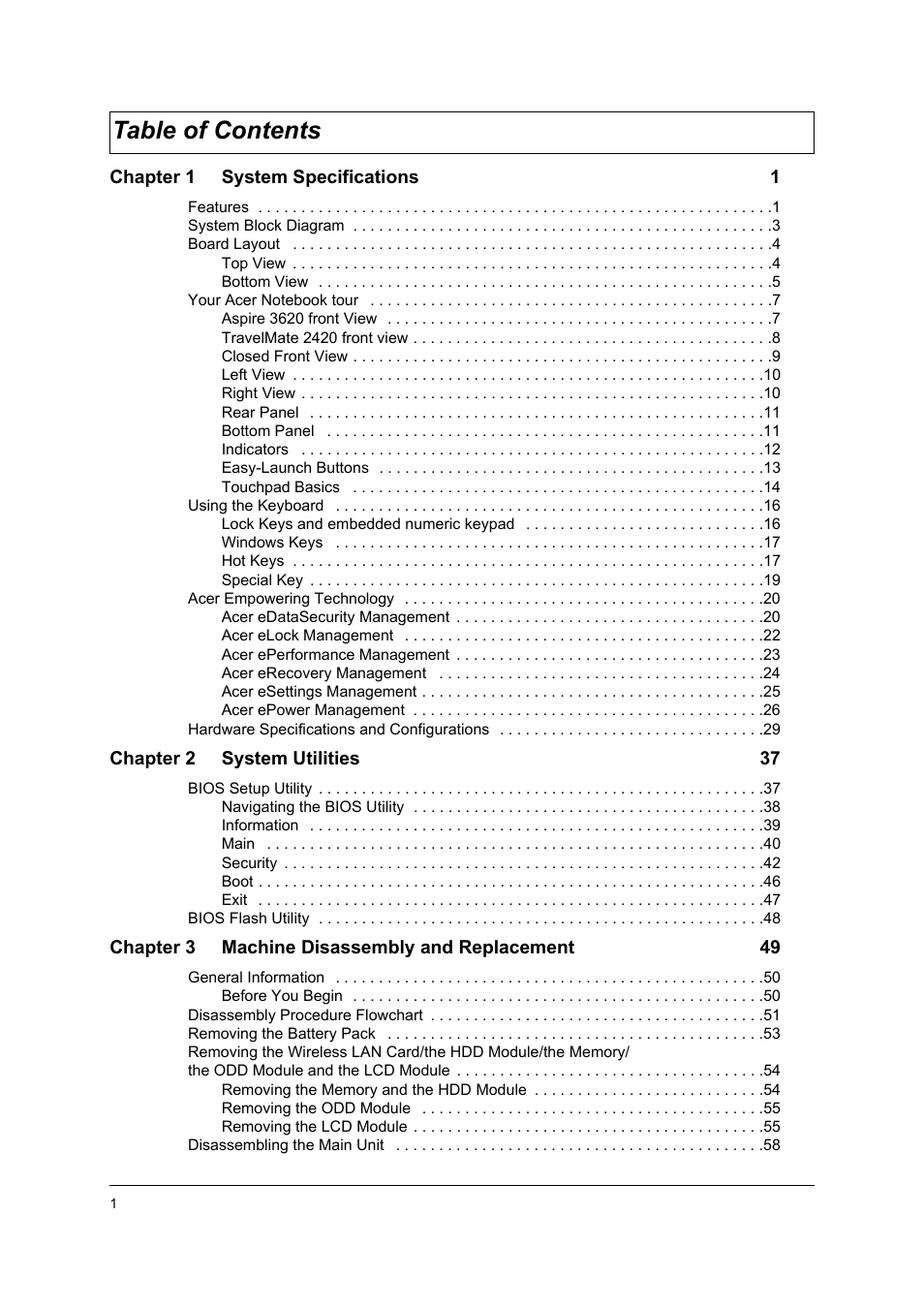 Acer 2420 User Manual | Page 7 / 108