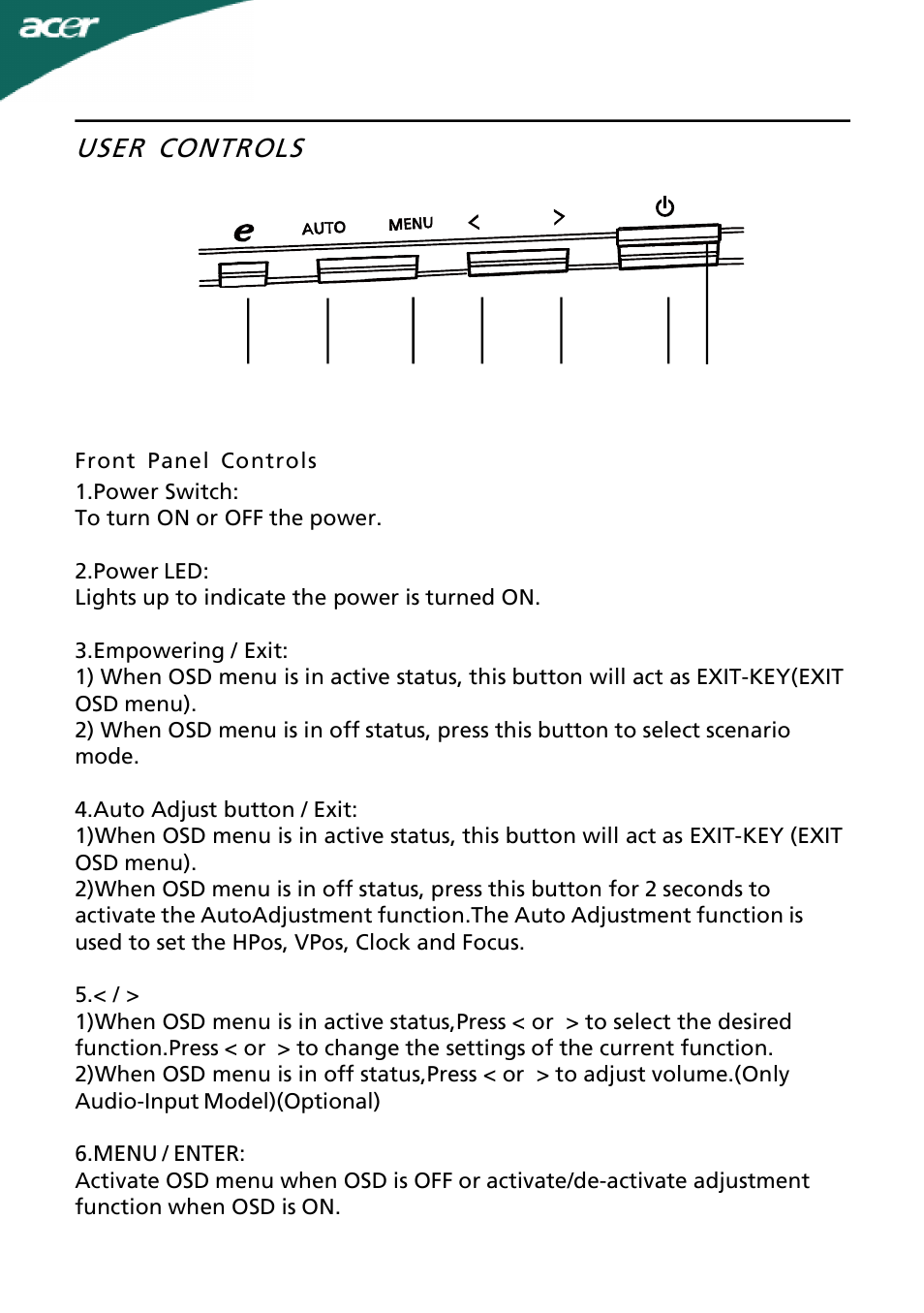 User controls | Acer ADEZ User Manual | Page 14 / 24