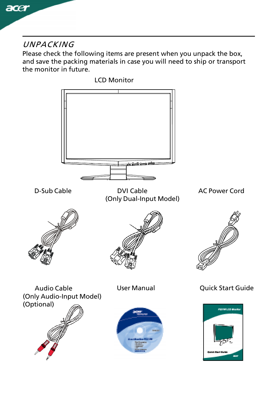 Unpacking | Acer ADEZ User Manual | Page 6 / 24