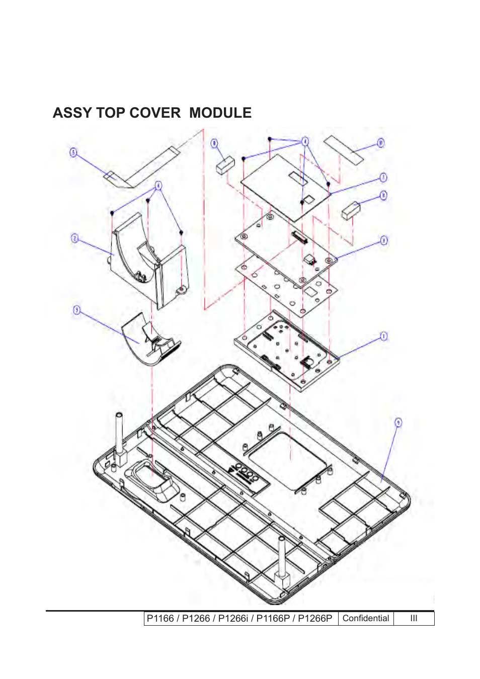 Assy top cover module | Acer P1166 User Manual | Page 102 / 126