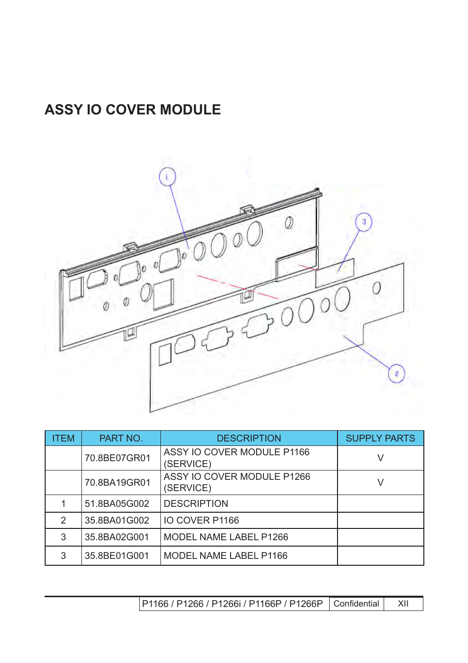 Assy io cover module | Acer P1166 User Manual | Page 111 / 126