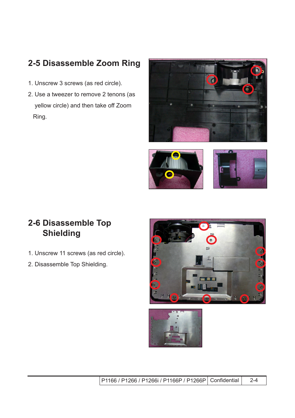 5 disassemble zoom ring, 6 disassemble top shielding | Acer P1166 User Manual | Page 27 / 126