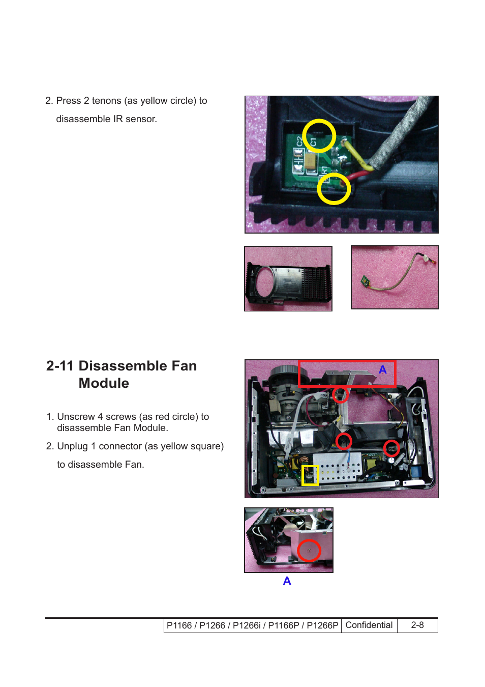 11 disassemble fan module | Acer P1166 User Manual | Page 31 / 126