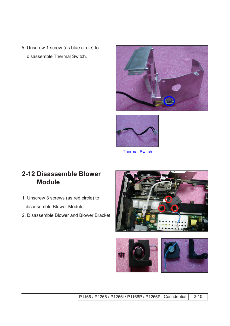 12 disassemble blower module | Acer P1166 User Manual | Page 33 / 126