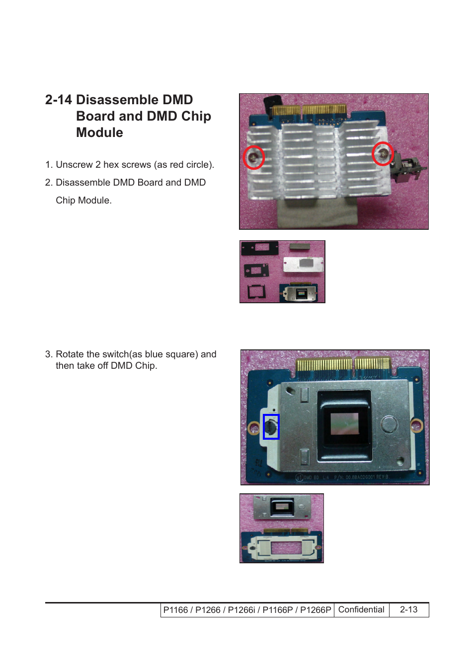 14 disassemble dmd board and dmd chip module | Acer P1166 User Manual | Page 36 / 126