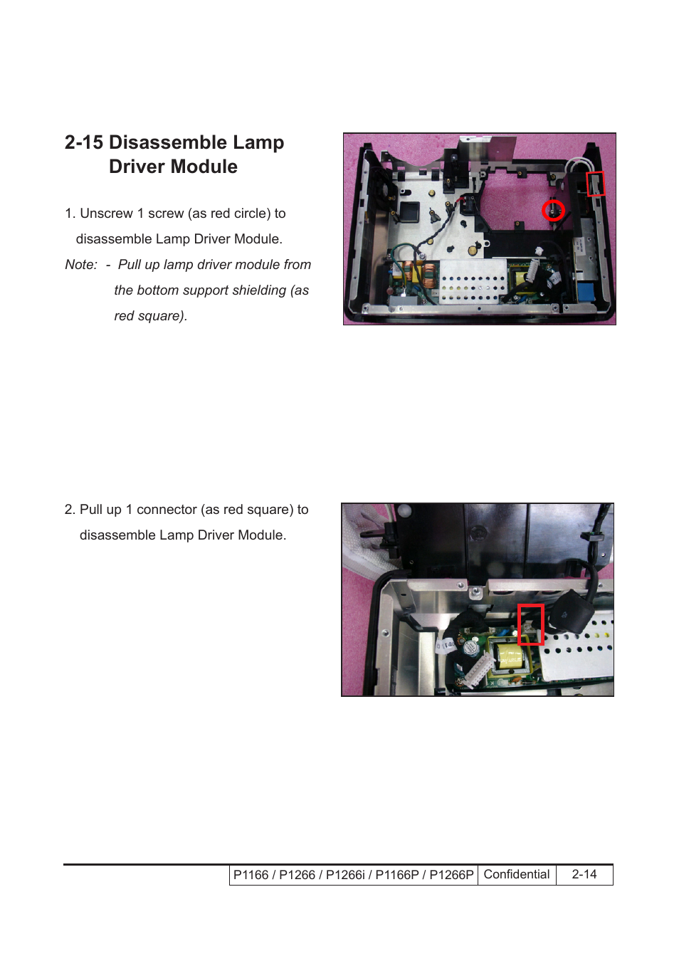 15 disassemble lamp driver module | Acer P1166 User Manual | Page 37 / 126