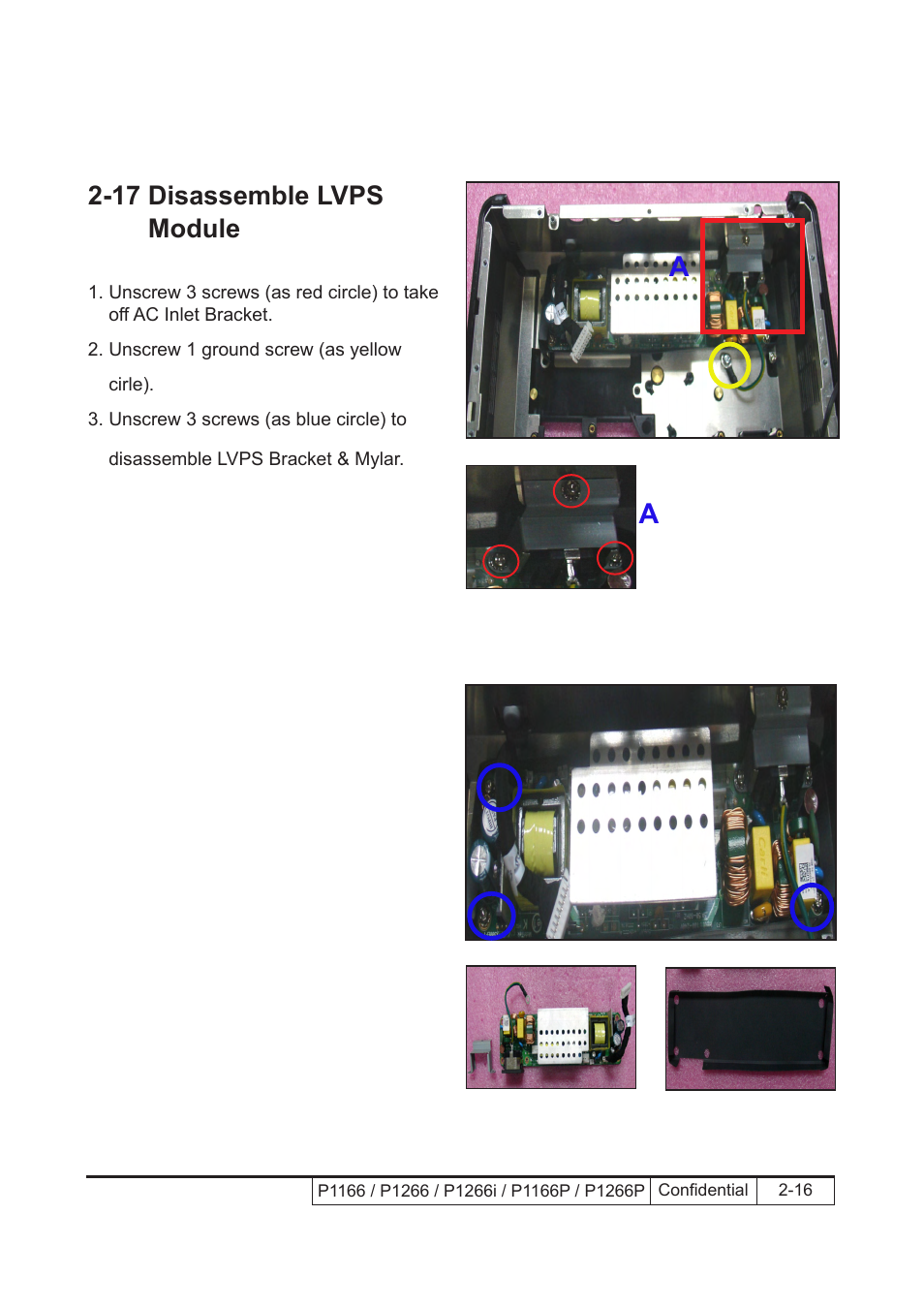 17 disassemble lvps module | Acer P1166 User Manual | Page 39 / 126