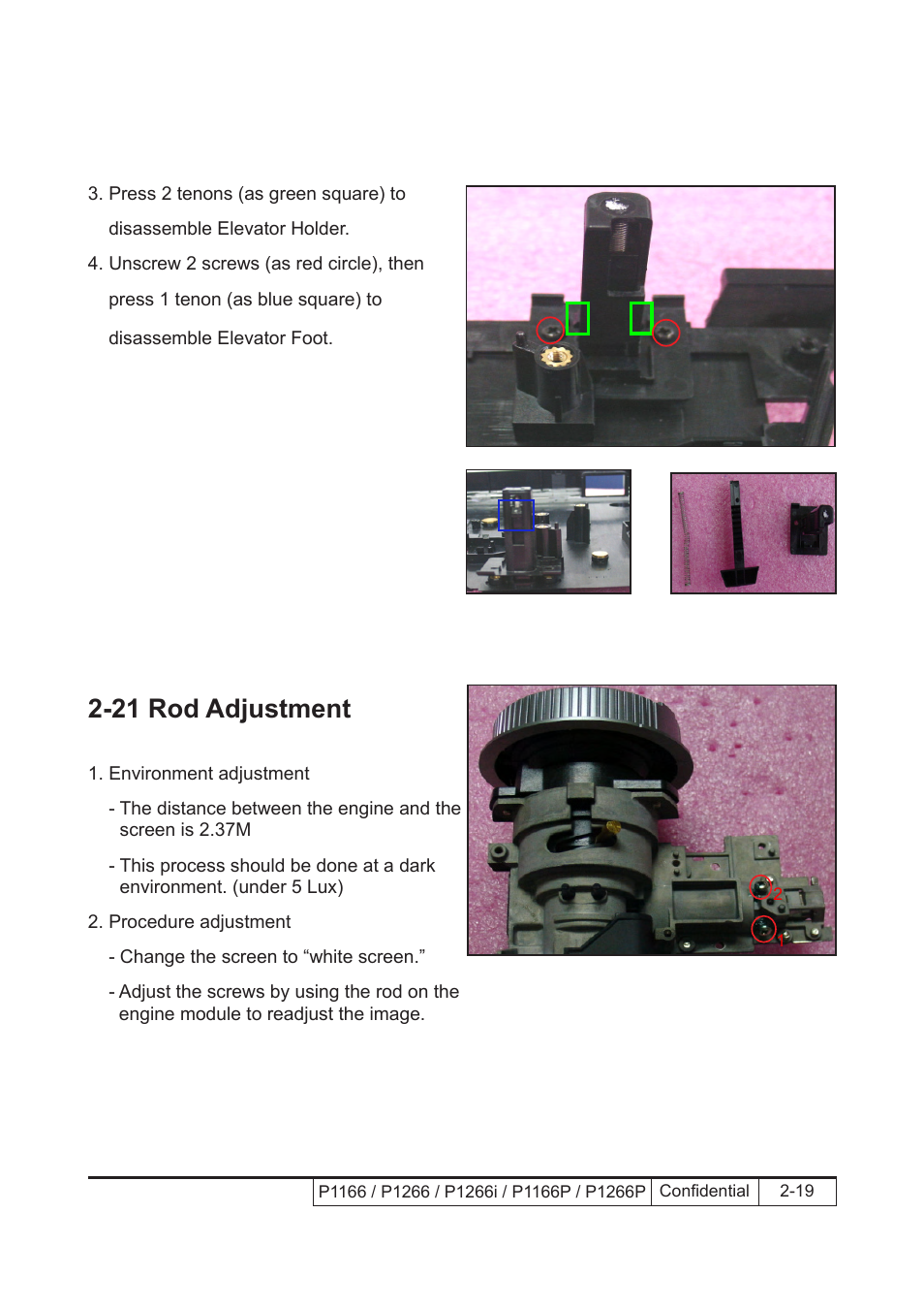21 rod adjustment | Acer P1166 User Manual | Page 42 / 126