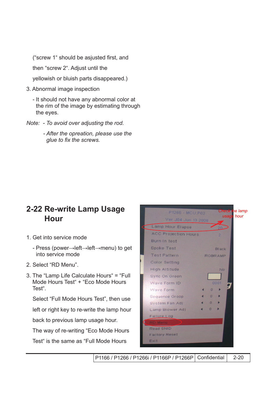 22 re-write lamp usage hour | Acer P1166 User Manual | Page 43 / 126