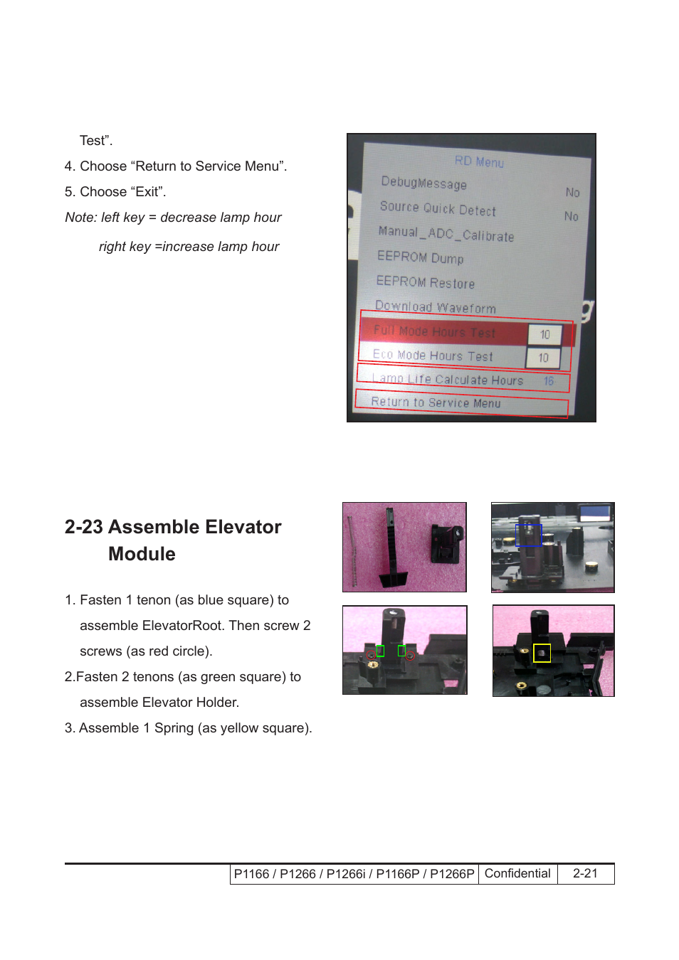 23 assemble elevator module | Acer P1166 User Manual | Page 44 / 126