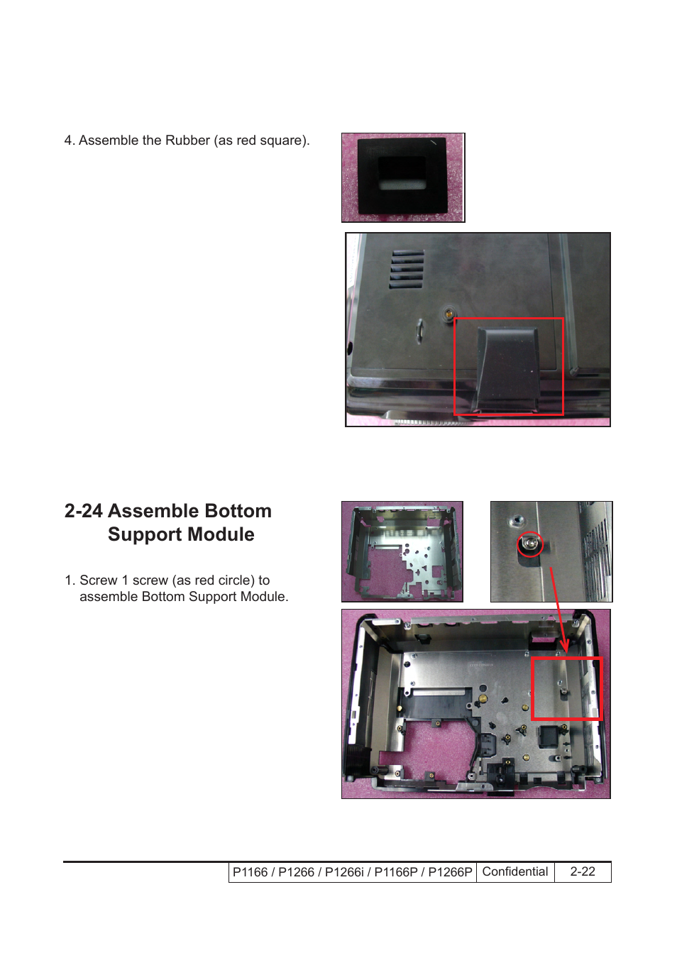 24 assemble bottom support module | Acer P1166 User Manual | Page 45 / 126