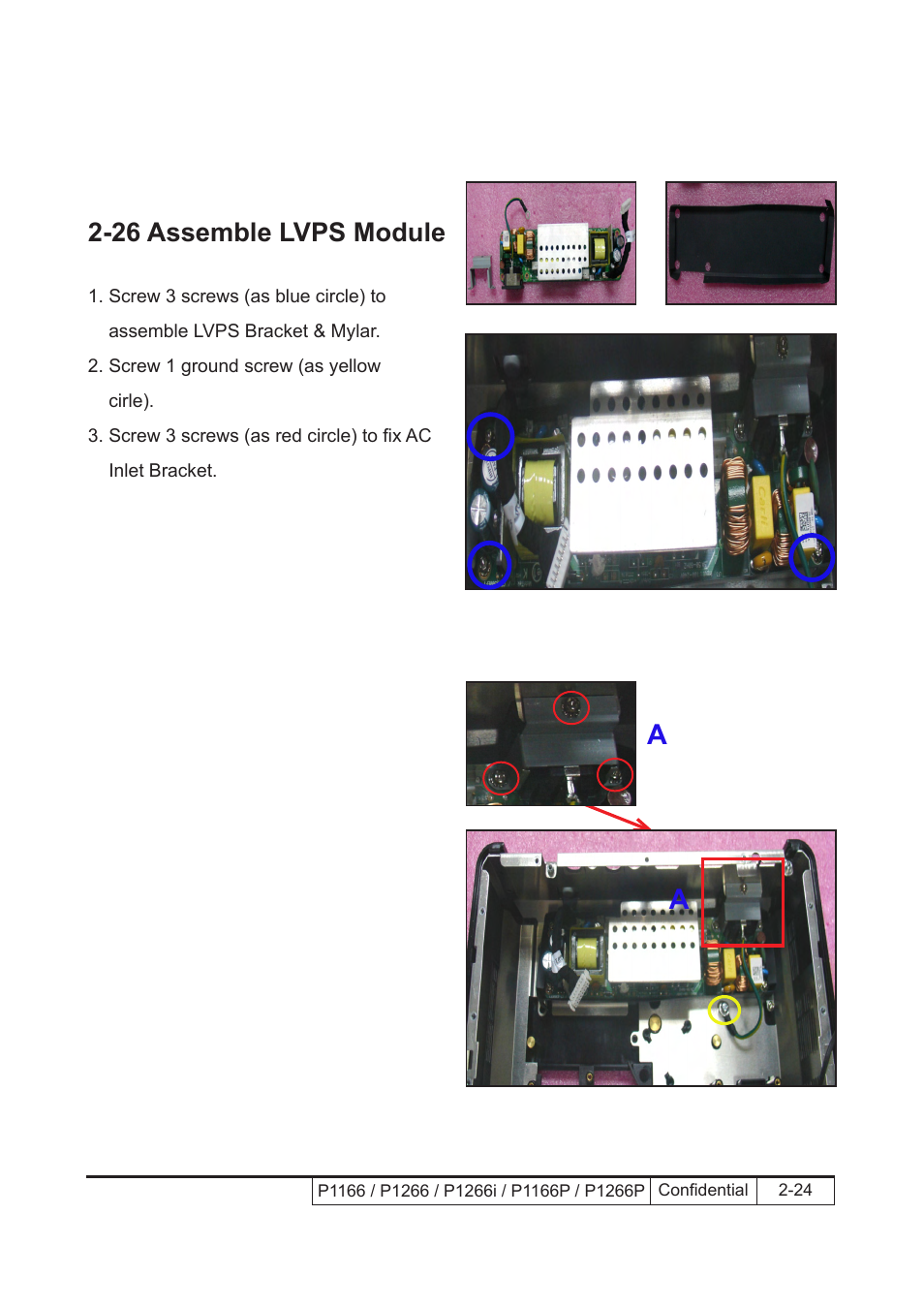 26 assemble lvps module | Acer P1166 User Manual | Page 47 / 126