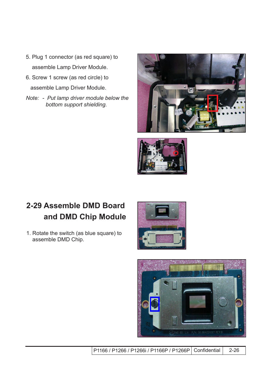 29 assemble dmd board and dmd chip module | Acer P1166 User Manual | Page 49 / 126