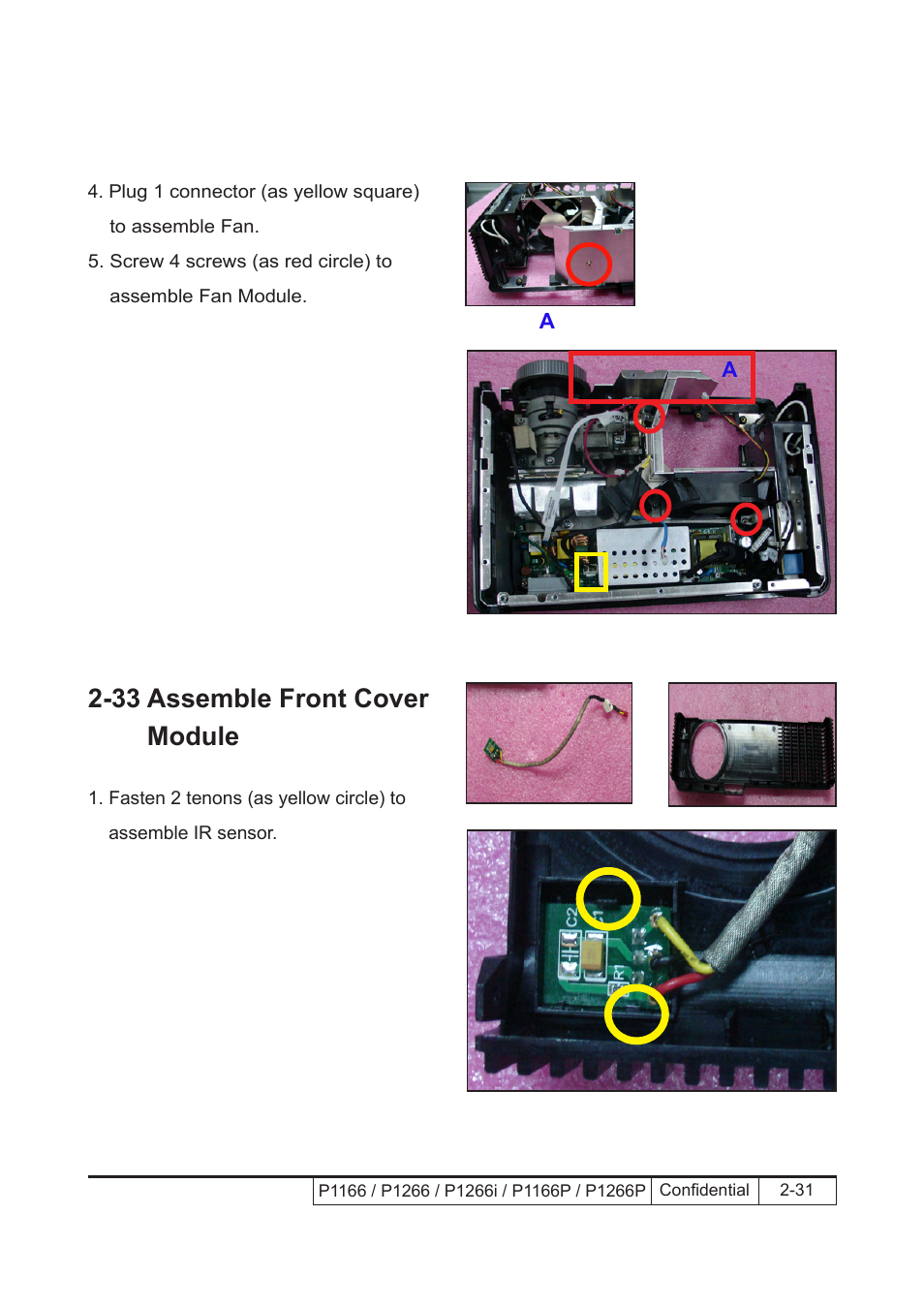 33 assemble front cover module | Acer P1166 User Manual | Page 54 / 126