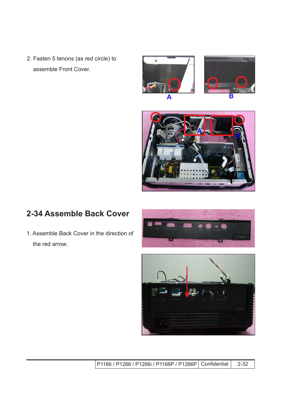 34 assemble back cover | Acer P1166 User Manual | Page 55 / 126