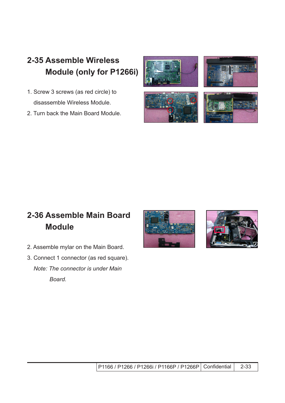 36 assemble main board module | Acer P1166 User Manual | Page 56 / 126