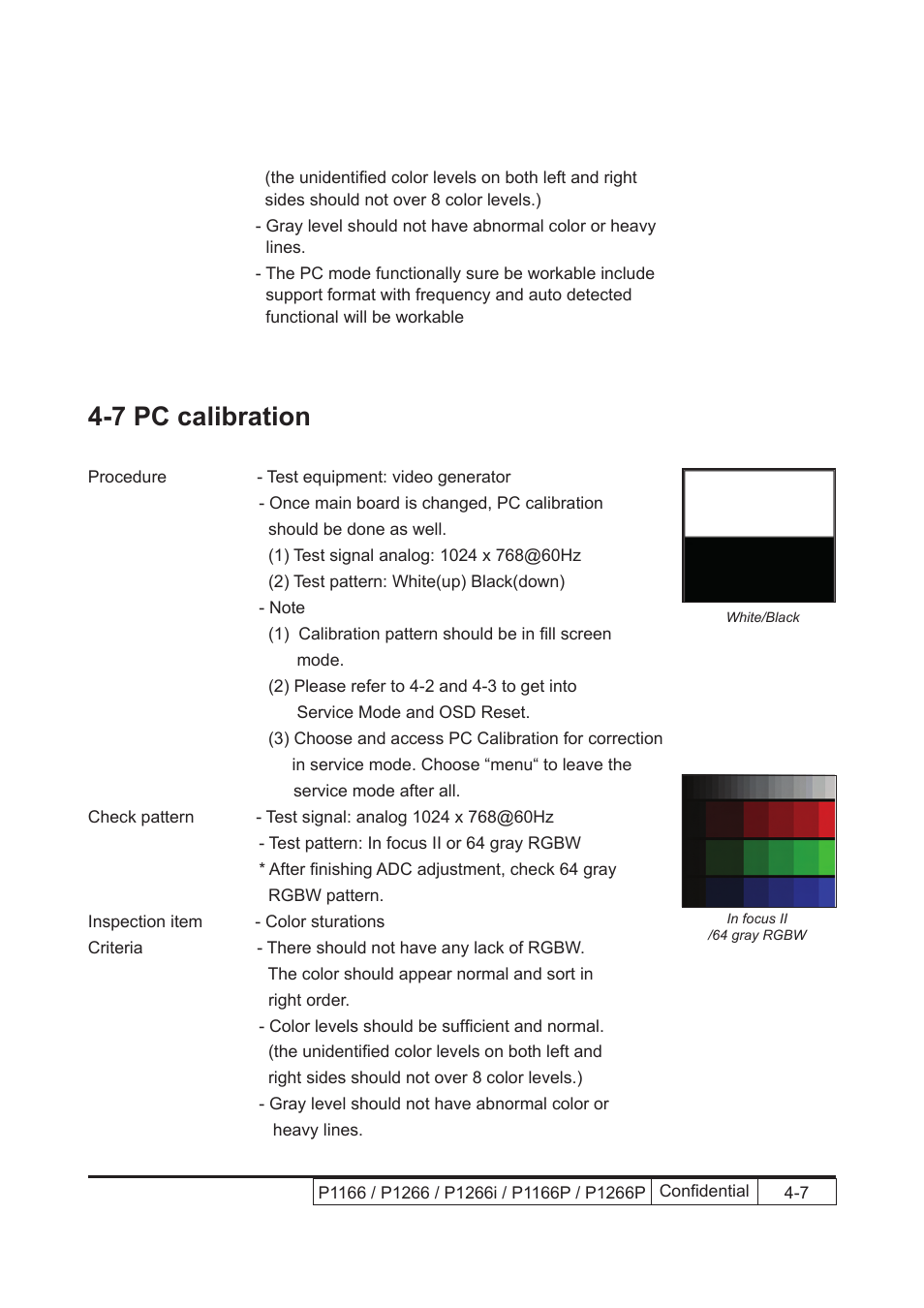 7 pc calibration | Acer P1166 User Manual | Page 73 / 126