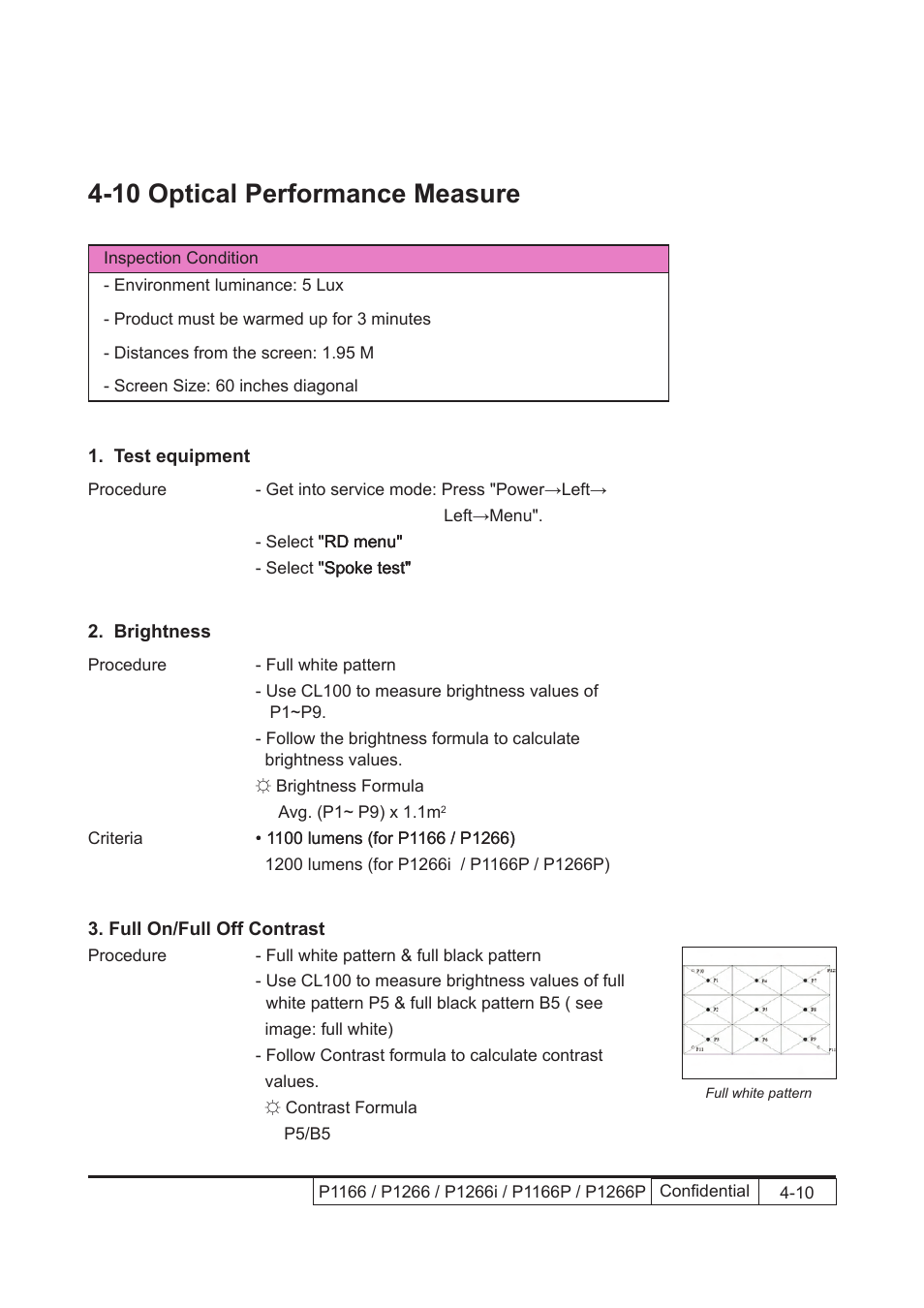 10 optical performance measure | Acer P1166 User Manual | Page 76 / 126