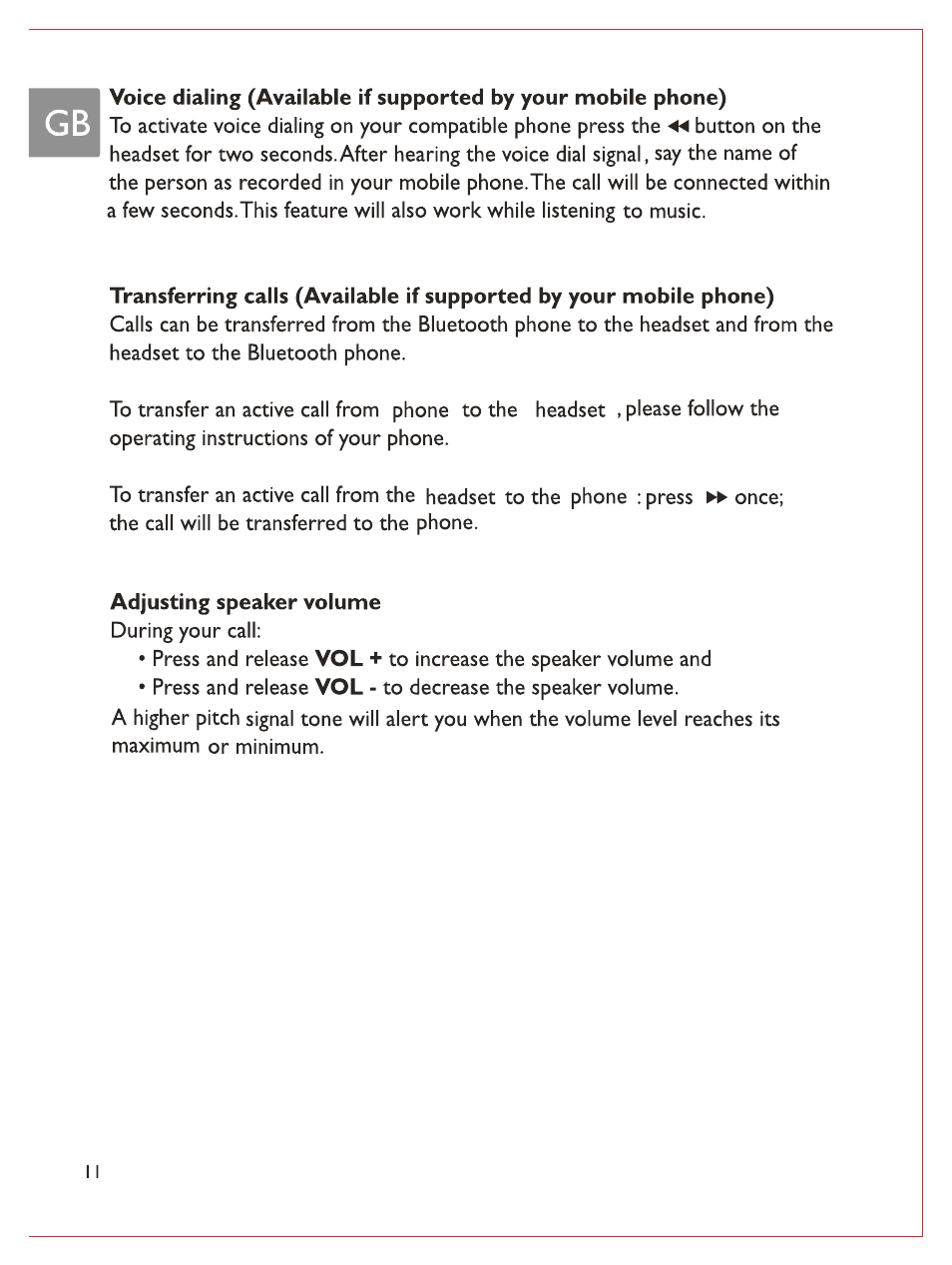 Adjusting speaker volume | Philips Casque stéréo Bluetooth User Manual | Page 13 / 117