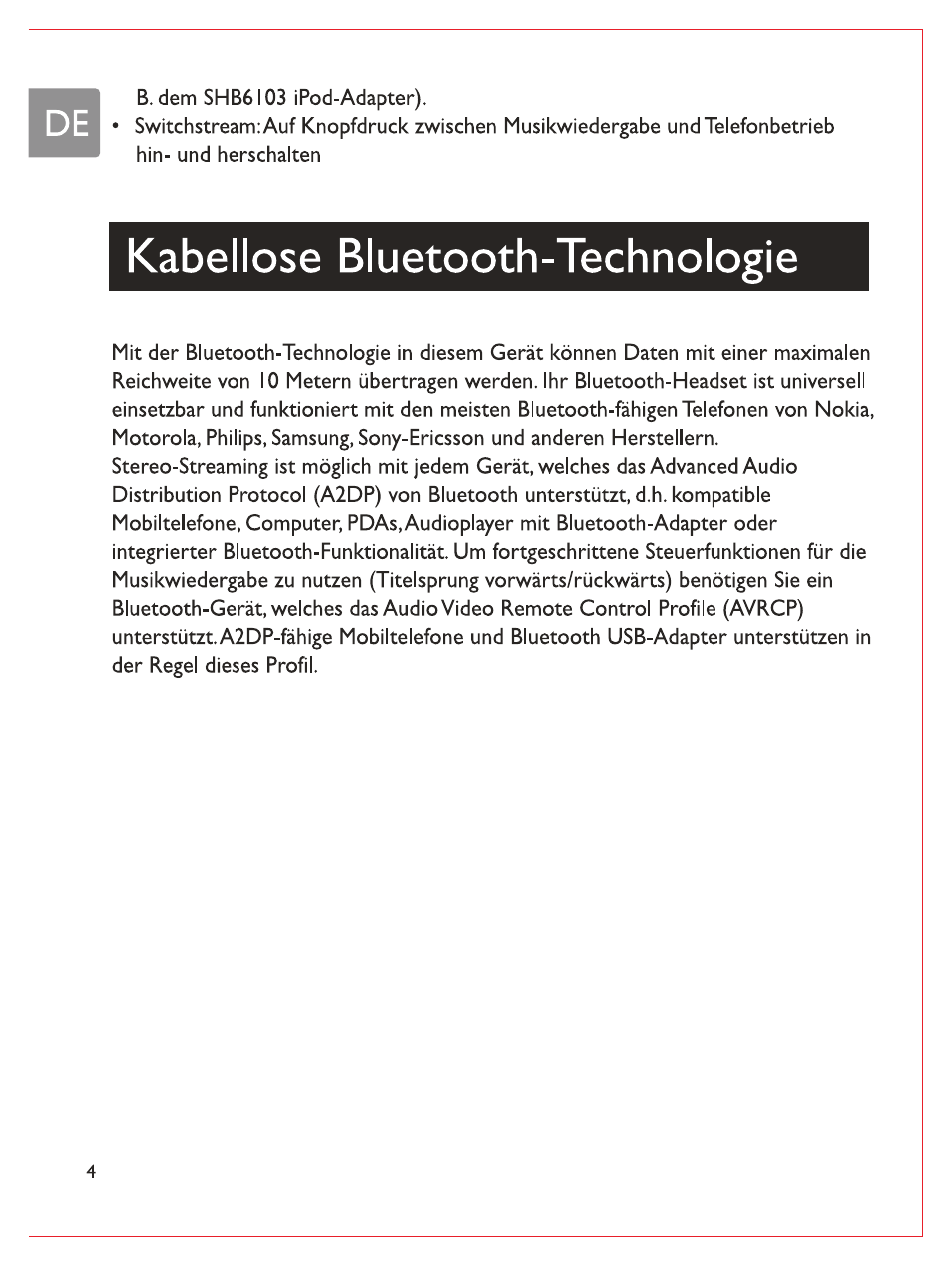 Kabellose bluetooth-technologie | Philips Casque stéréo Bluetooth User Manual | Page 25 / 117