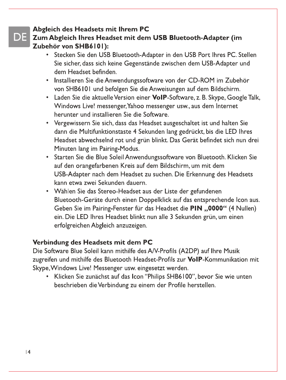 Verbindung des headsets mit dem pc | Philips Casque stéréo Bluetooth User Manual | Page 35 / 117