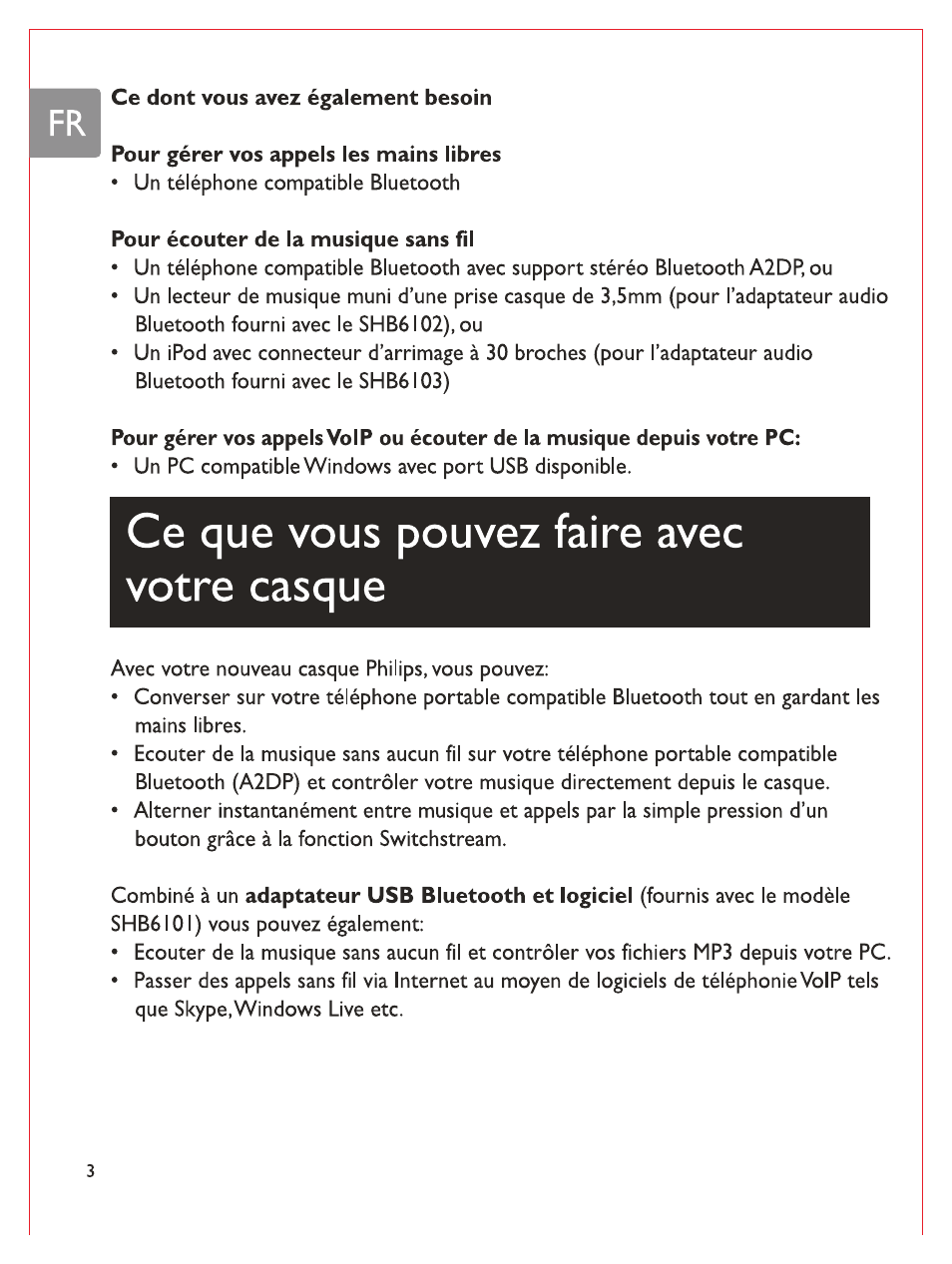 Ce que vous pouvez faire avec votre casque | Philips Casque stéréo Bluetooth User Manual | Page 43 / 117