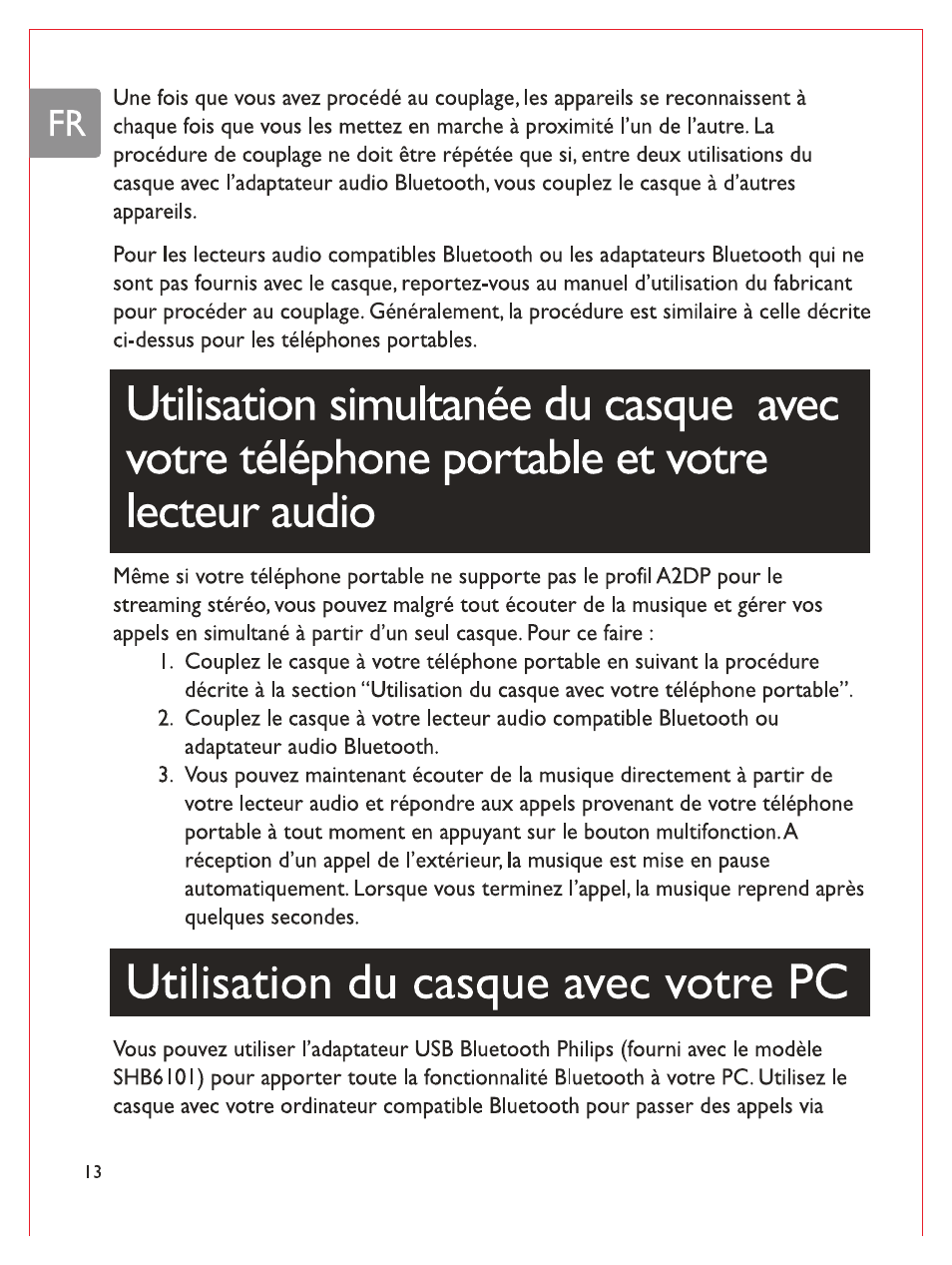 Utilisation du casque avec votre pc | Philips Casque stéréo Bluetooth User Manual | Page 53 / 117