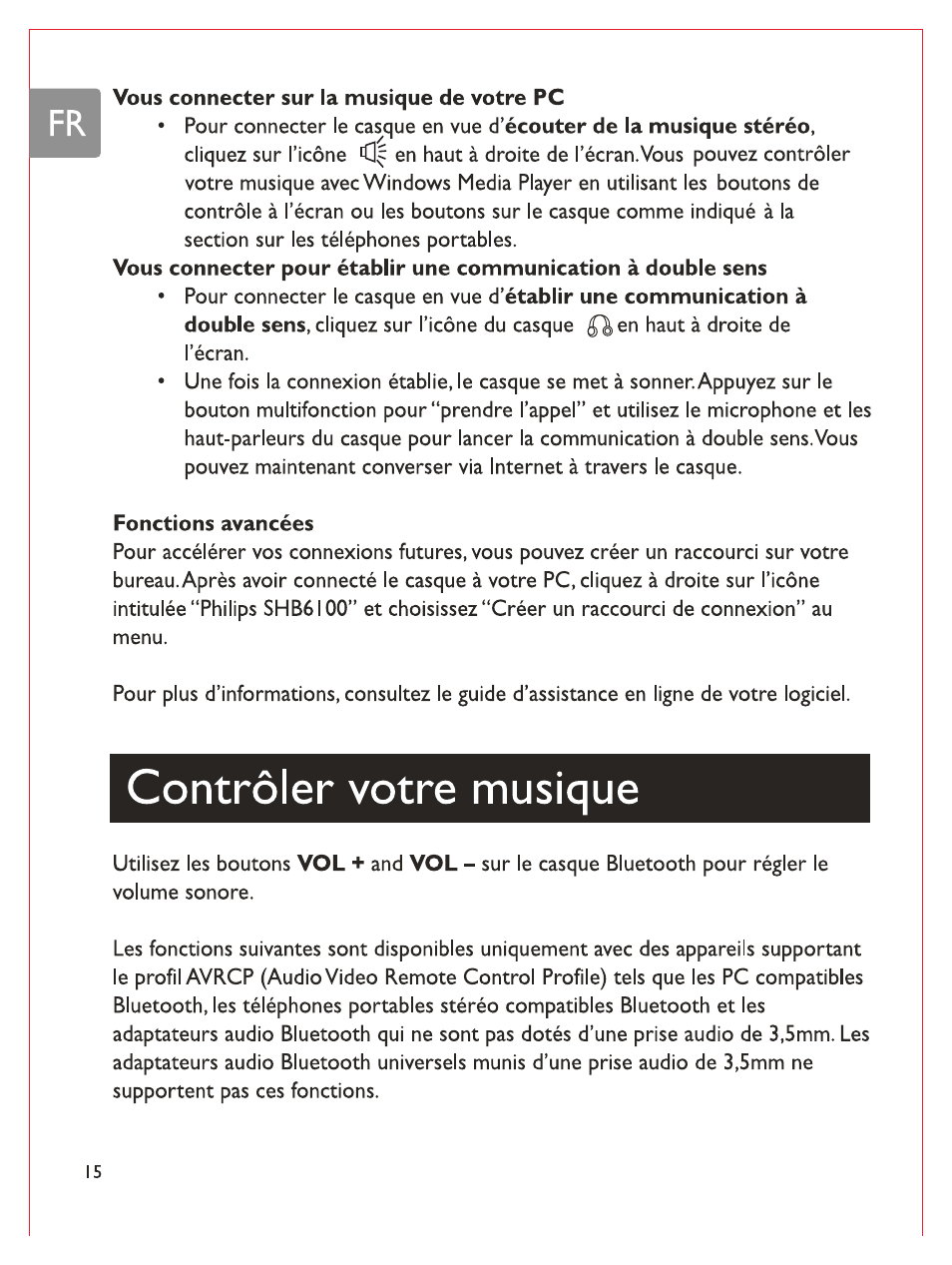 Contrôler votre musique | Philips Casque stéréo Bluetooth User Manual | Page 55 / 117