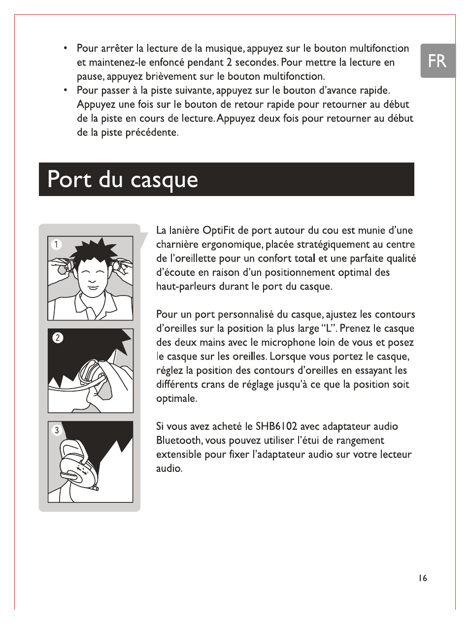 Port du casque | Philips Casque stéréo Bluetooth User Manual | Page 56 / 117